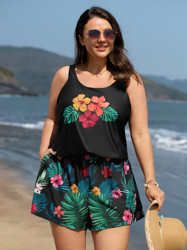 Multi-Color Tropical Pockets One-Piece Swimsuit sold by Bloomchic