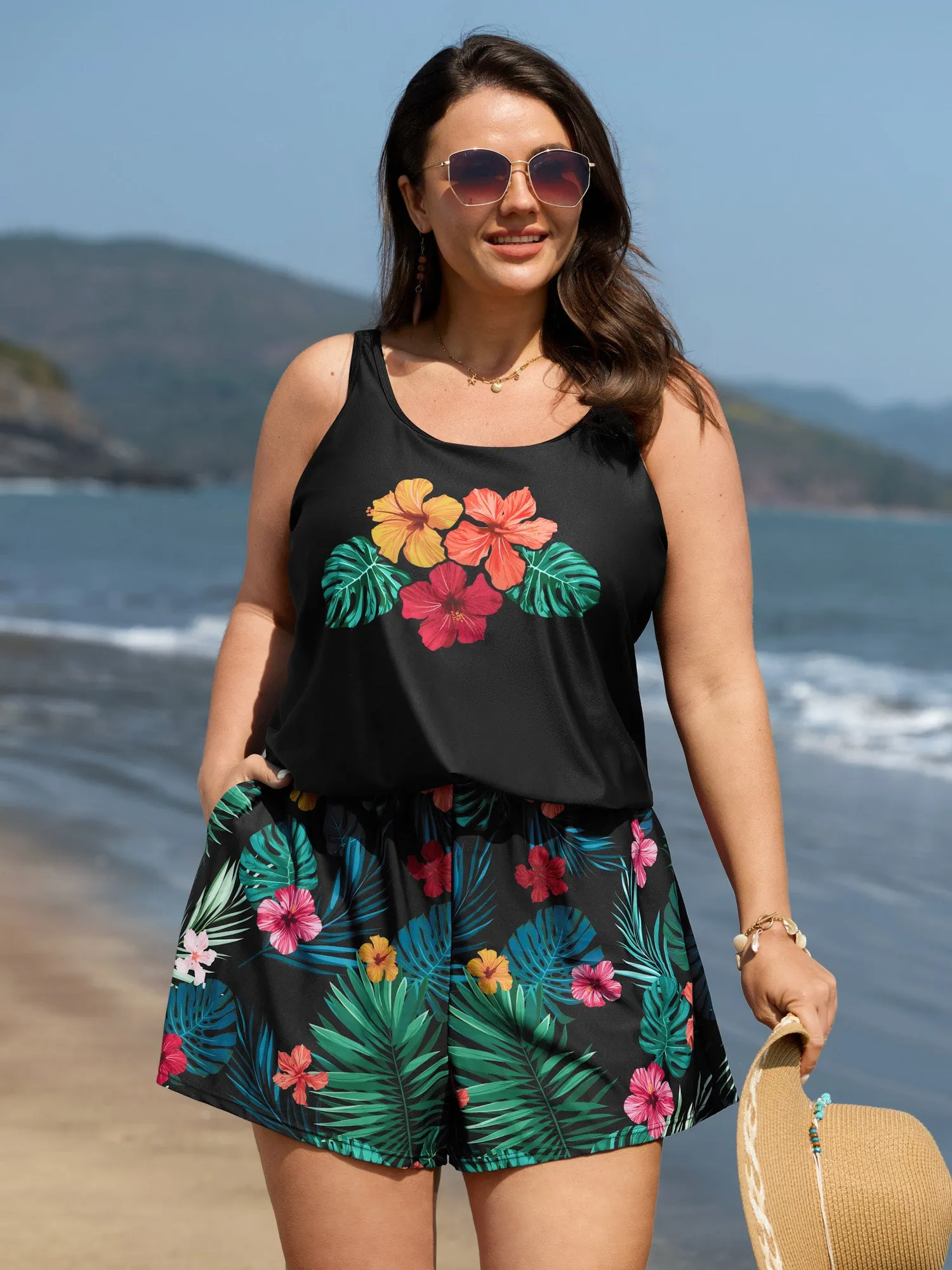 Multi-Color Tropical Pockets One-Piece Swimsuit sold by Bloomchic