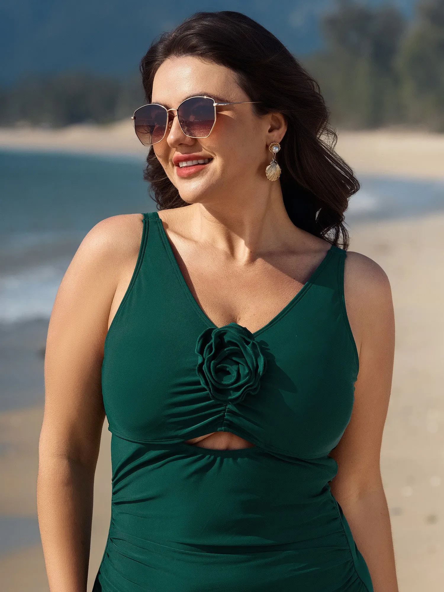 3D Floral Motif Ruched One-Piece Swimsuit sold by Bloomchic product image thumbnail 2