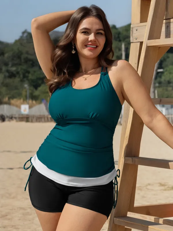 Channel Drawstring Tummy-Control Swim Top made by Bloomchic