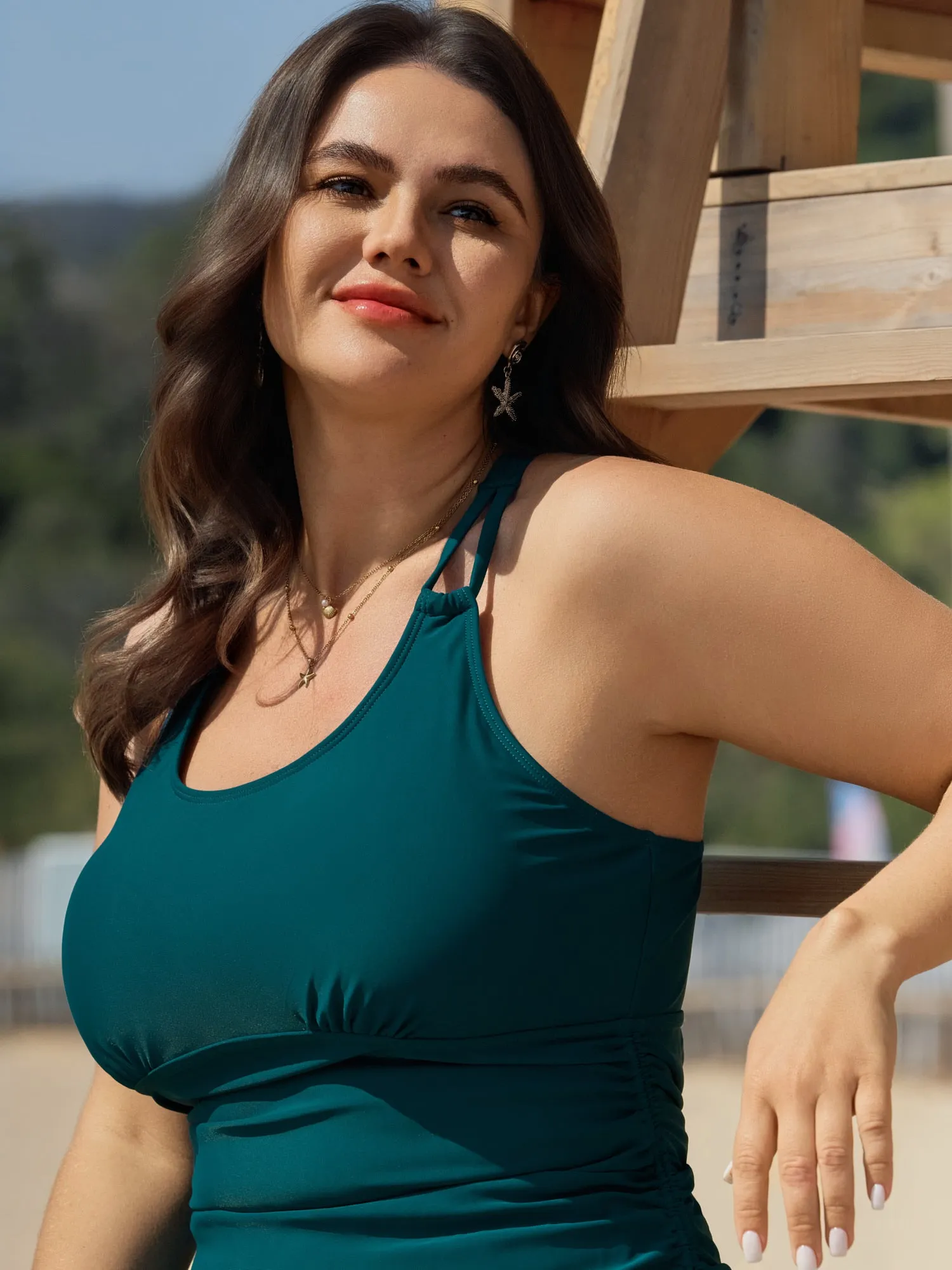 Channel Drawstring Tummy-Control Swim Top sold by Bloomchic product image thumbnail 2