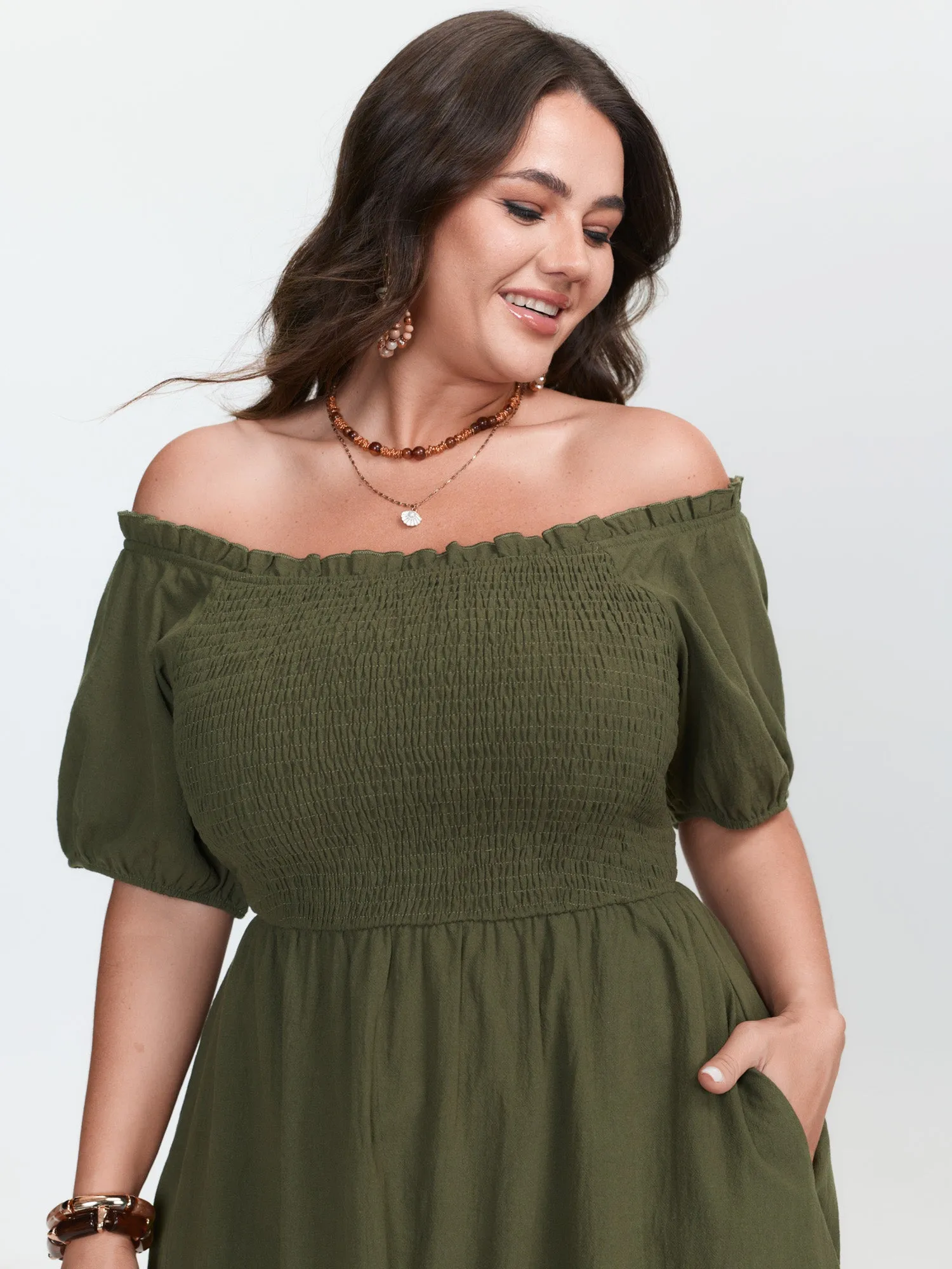 Pure Cotton Off-Shoulder Midi Dress sold by Bloomchic product image thumbnail 2