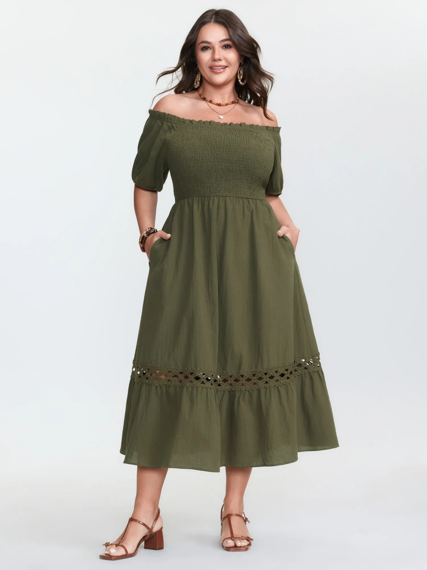Pure Cotton Off-Shoulder Midi Dress sold by Bloomchic