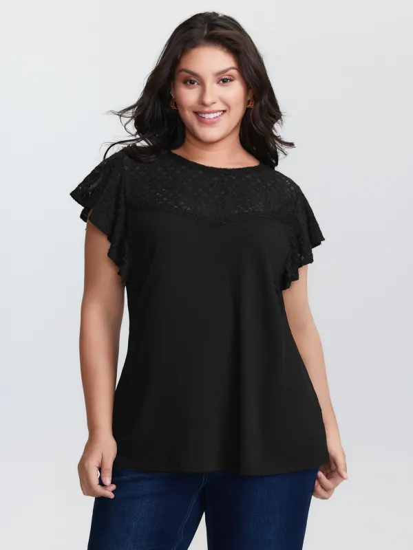 Supersoft Cut-Out Neckline Flutter Sleeve T-Shirt sold by Bloomchic