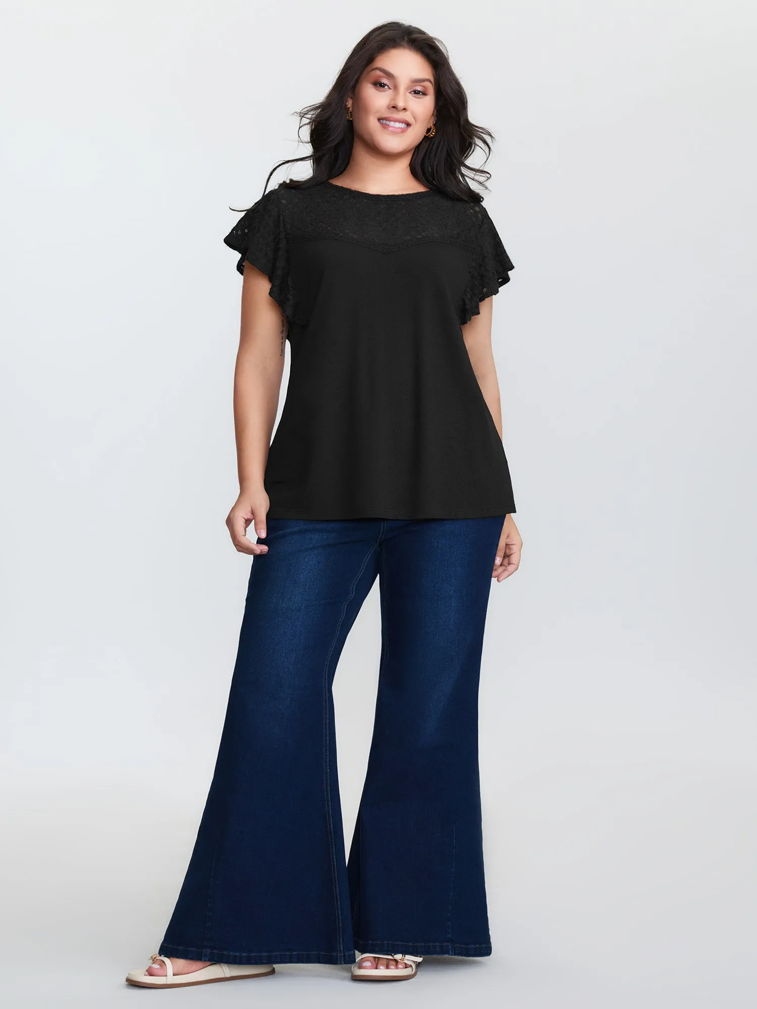 Supersoft Cut-Out Neckline Flutter Sleeve T-Shirt sold by Bloomchic product image thumbnail 2