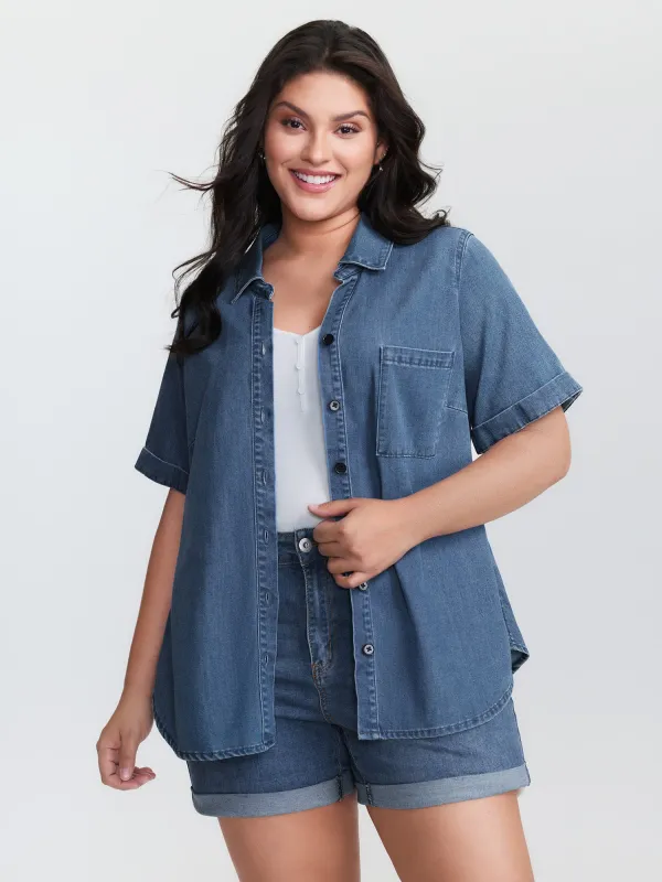 Supersoft Button-Down Denim Top sold by Bloomchic