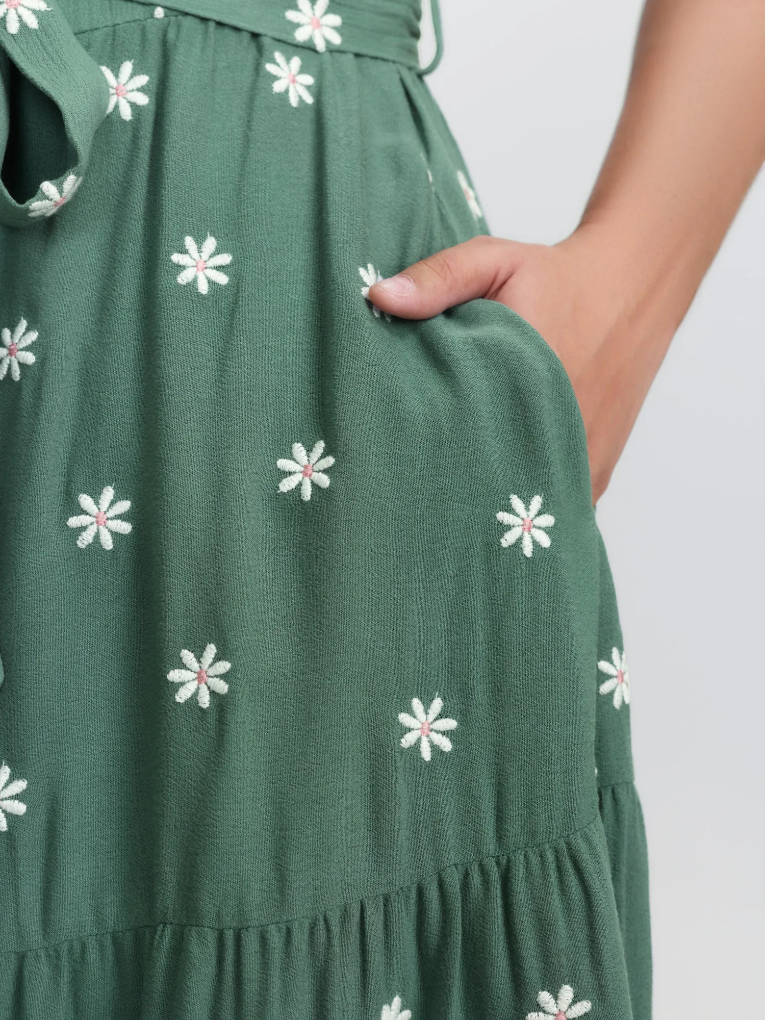 Supersoft Floral Embroidered Waist-Tie Mini Dress sold by Bloomchic product image thumbnail 4