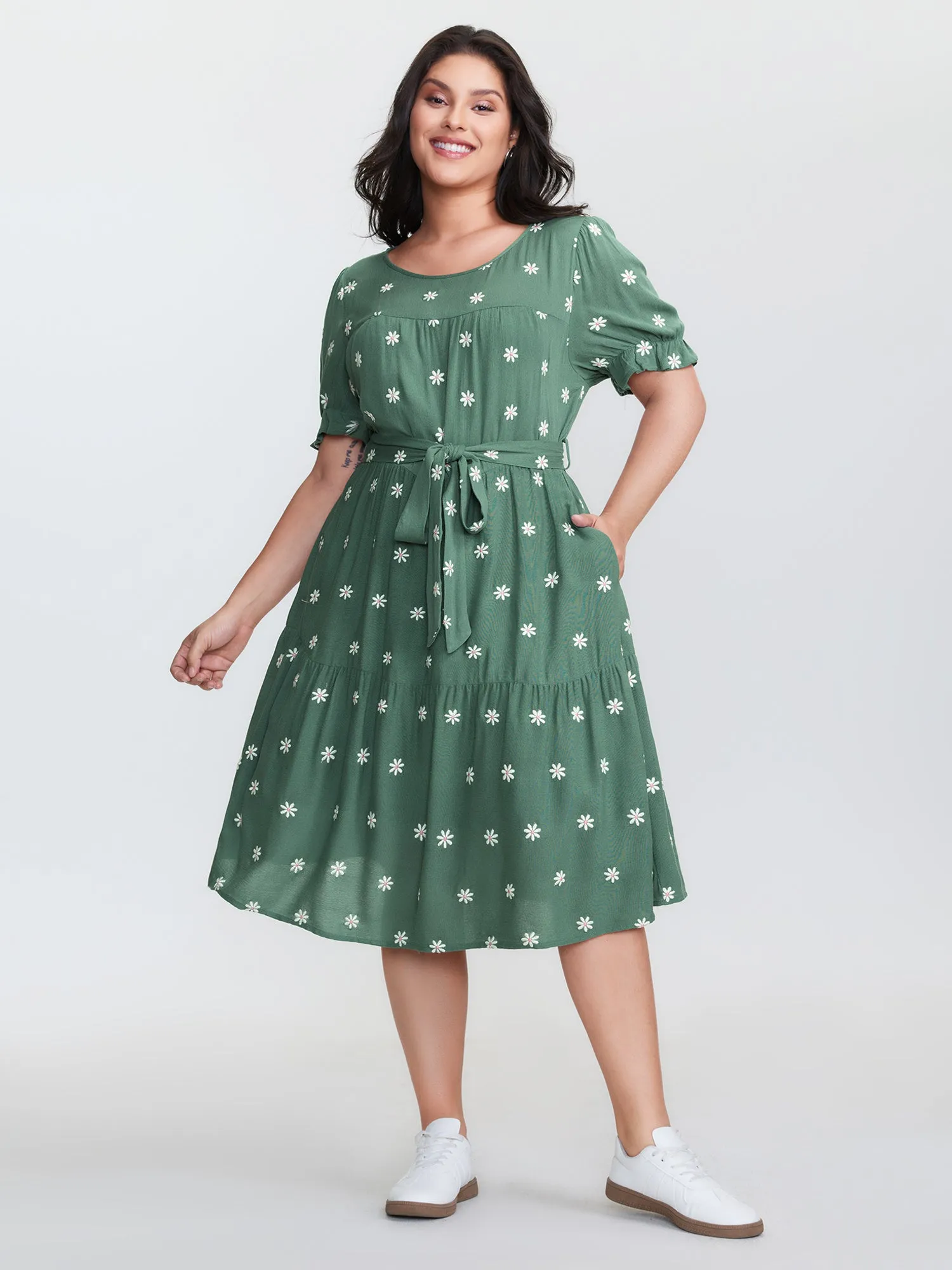 Supersoft Floral Embroidered Waist-Tie Mini Dress sold by Bloomchic product image thumbnail 2