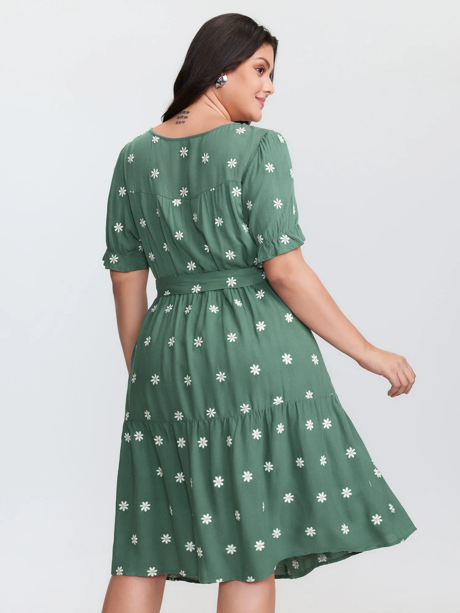 Supersoft Floral Embroidered Waist-Tie Mini Dress sold by Bloomchic product image thumbnail 5