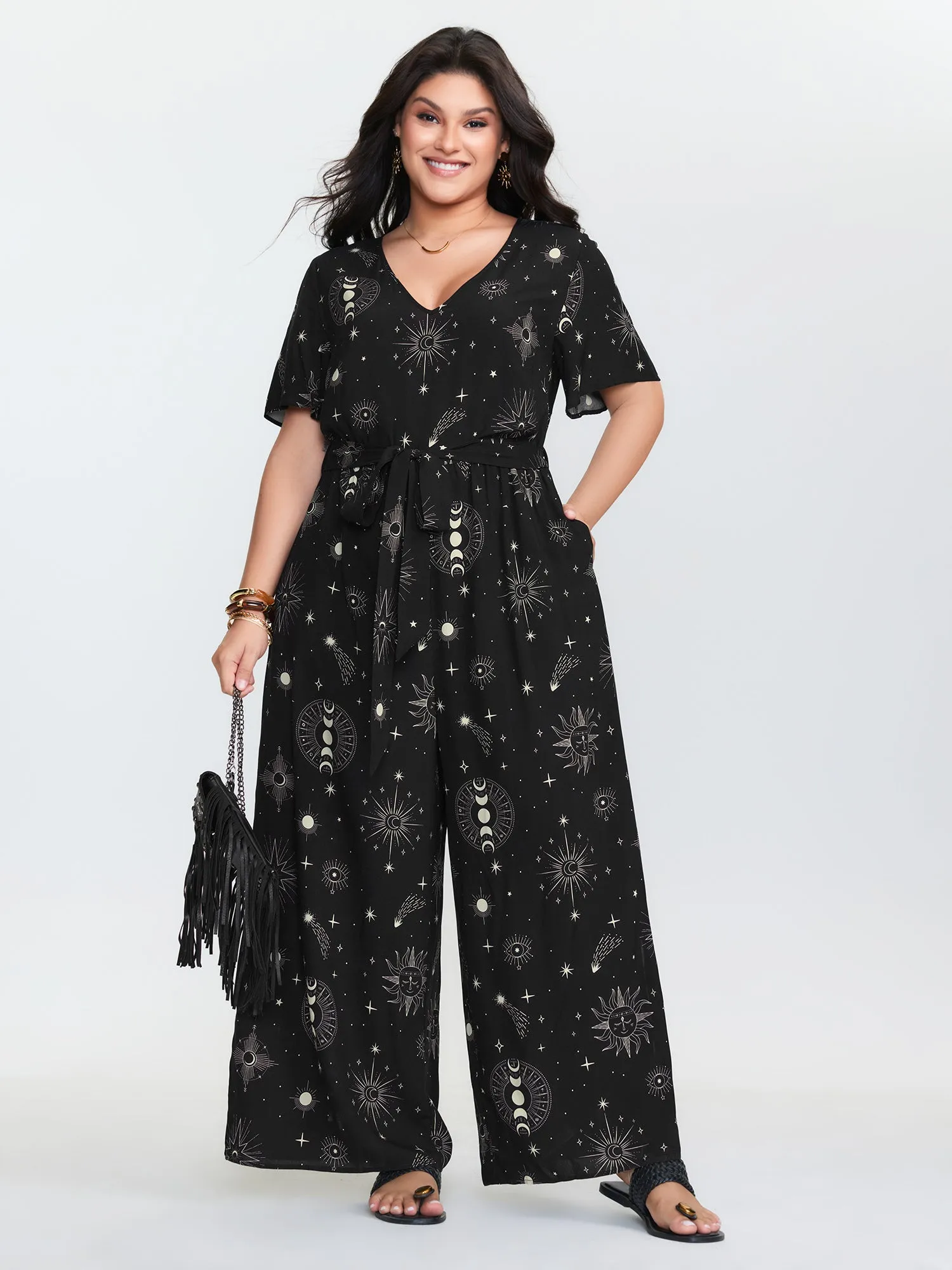 Supersoft Celestial Print Waist-Tie Jumpsuit sold by Bloomchic product image thumbnail 3