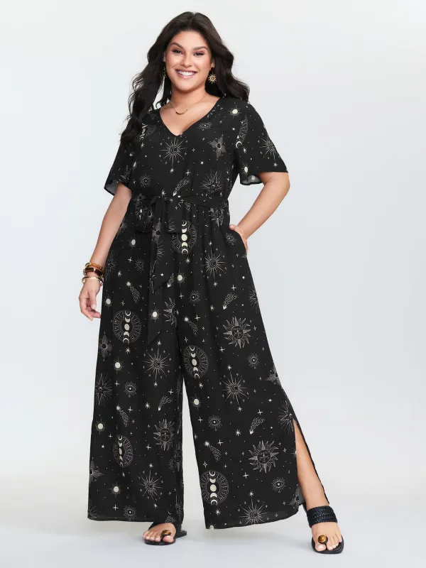 Supersoft Celestial Print Waist-Tie Jumpsuit sold by Bloomchic