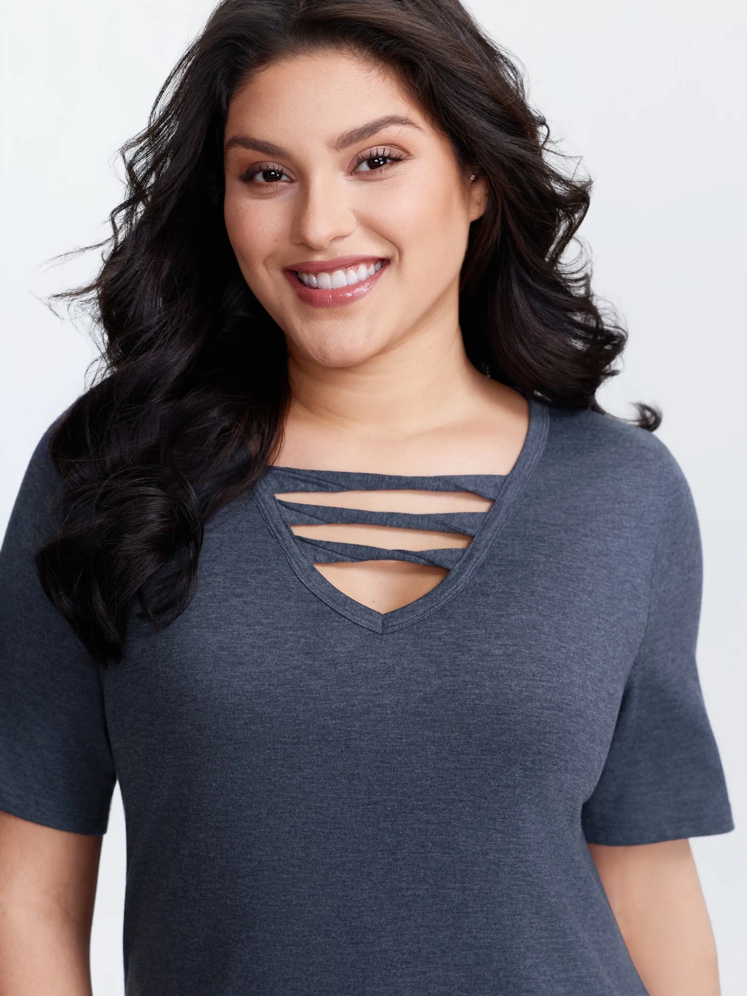 Supersoft Heather Cut-Out Neckline T-Shirt sold by Bloomchic product image thumbnail 2