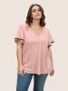 V Neck Contrast Lace Flutter Sleeve T-shirt sold by Bloomchic