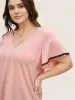 V Neck Contrast Lace Flutter Sleeve T-shirt sold by Bloomchic
