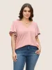 V Neck Contrast Lace Flutter Sleeve T-shirt sold by Bloomchic