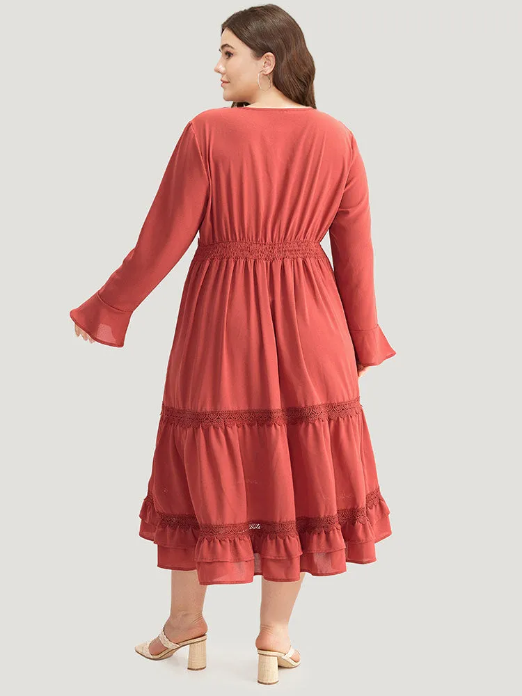 Contrast Lace Bell Sleeve Layered Hem Dress sold by Bloomchic product image thumbnail 4