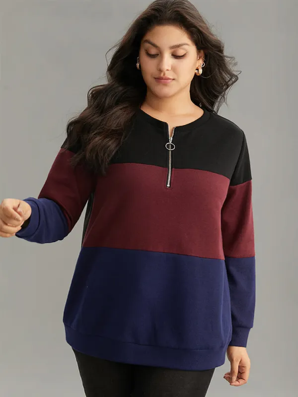 Colorblock Contrast O Ring Zipper Sweatshirt sold by Bloomchic