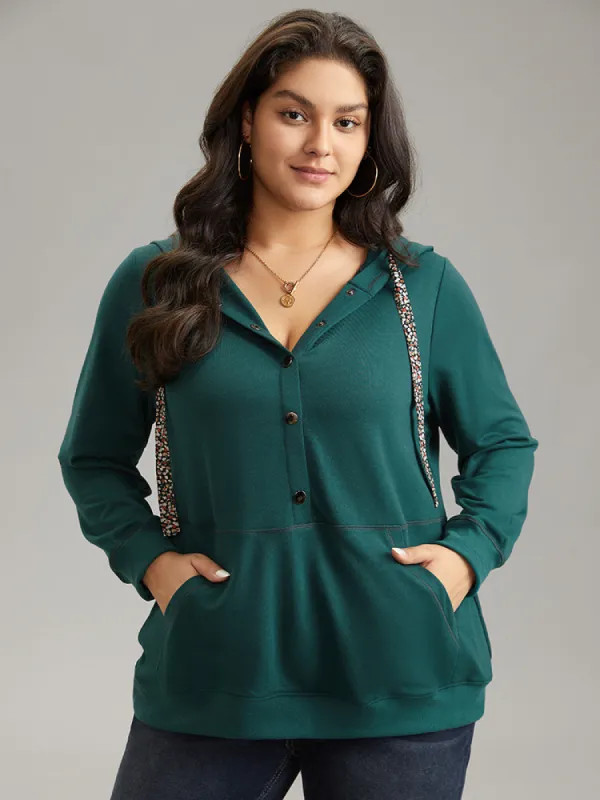 Ditsy Floral Ties Hooded Kangaroo Pocket Sweatshirt sold by Bloomchic