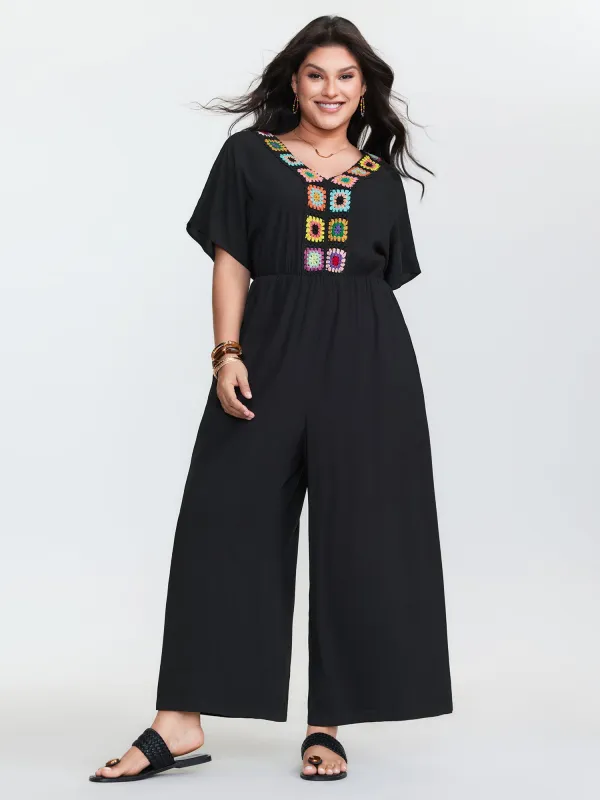 Colorful Crochet Neckline Plain Jumpsuit sold by Bloomchic