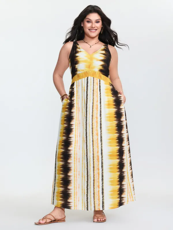 Color Gradient V-Neck Shirred Waist Maxi Dress sold by Bloomchic