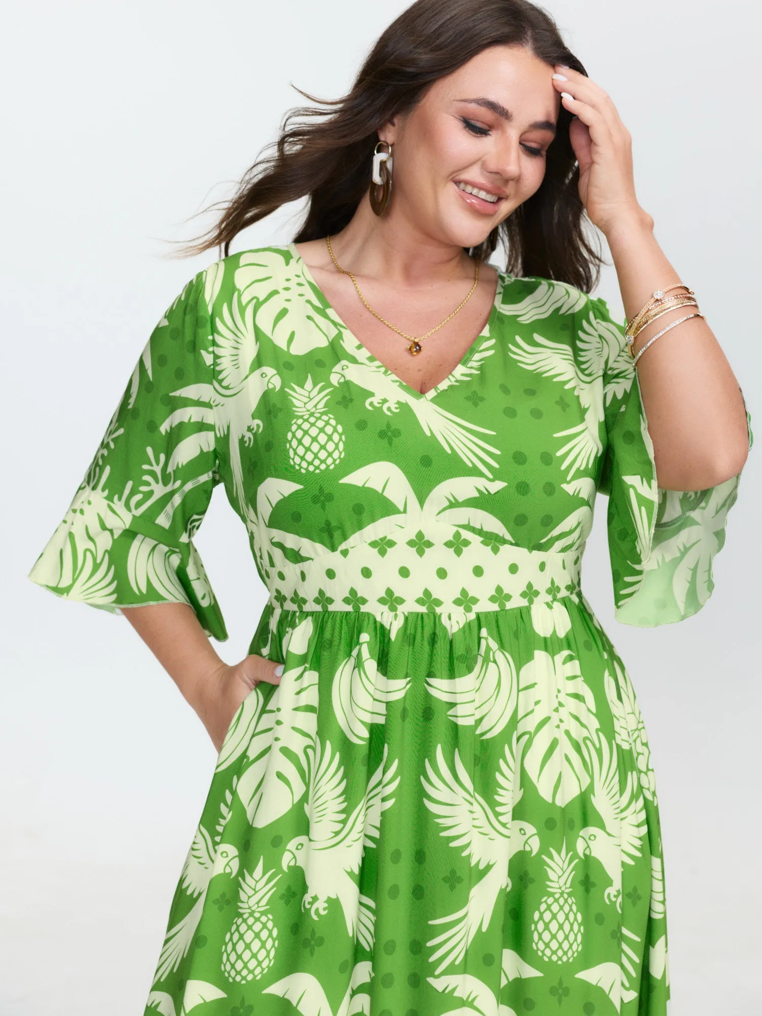 Breezy Tropical Print Waist Defining Maxi Dress sold by Bloomchic product image thumbnail 3
