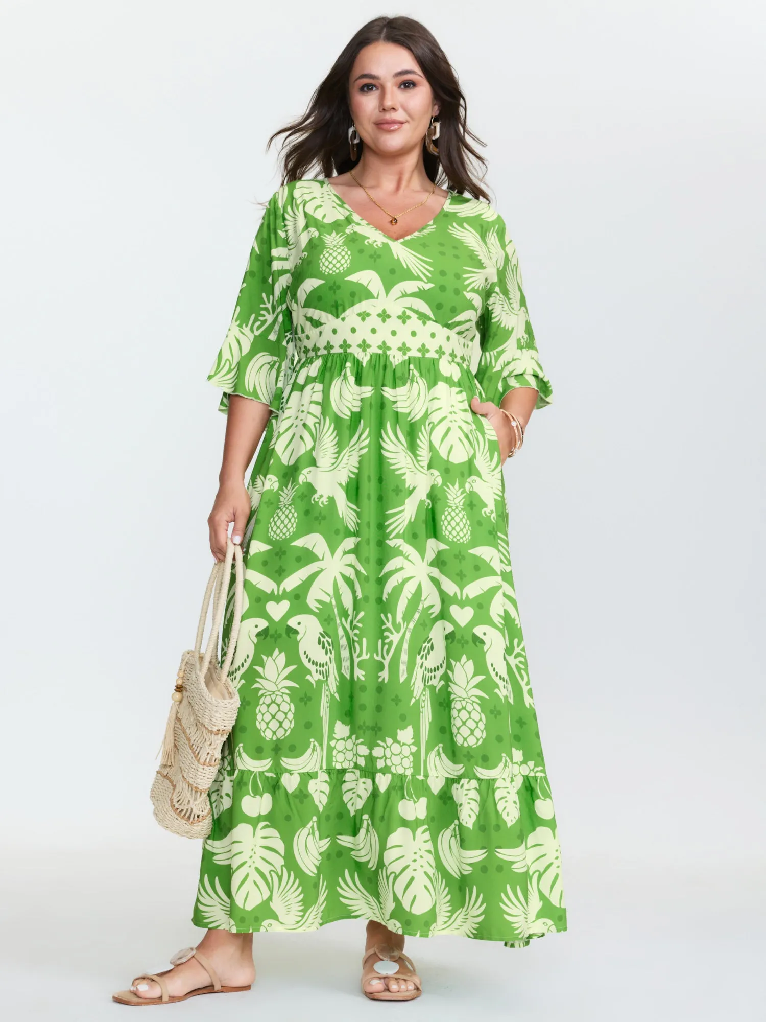 Breezy Tropical Print Waist Defining Maxi Dress sold by Bloomchic product image thumbnail 2