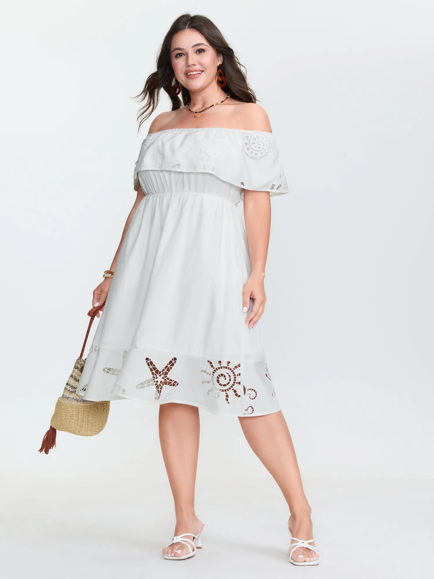 Ocean Pattern Embroidered Cut-Out Midi Dress sold by Bloomchic product image thumbnail 2