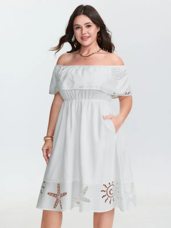 Ocean Pattern Embroidered Cut-Out Midi Dress sold by Bloomchic
