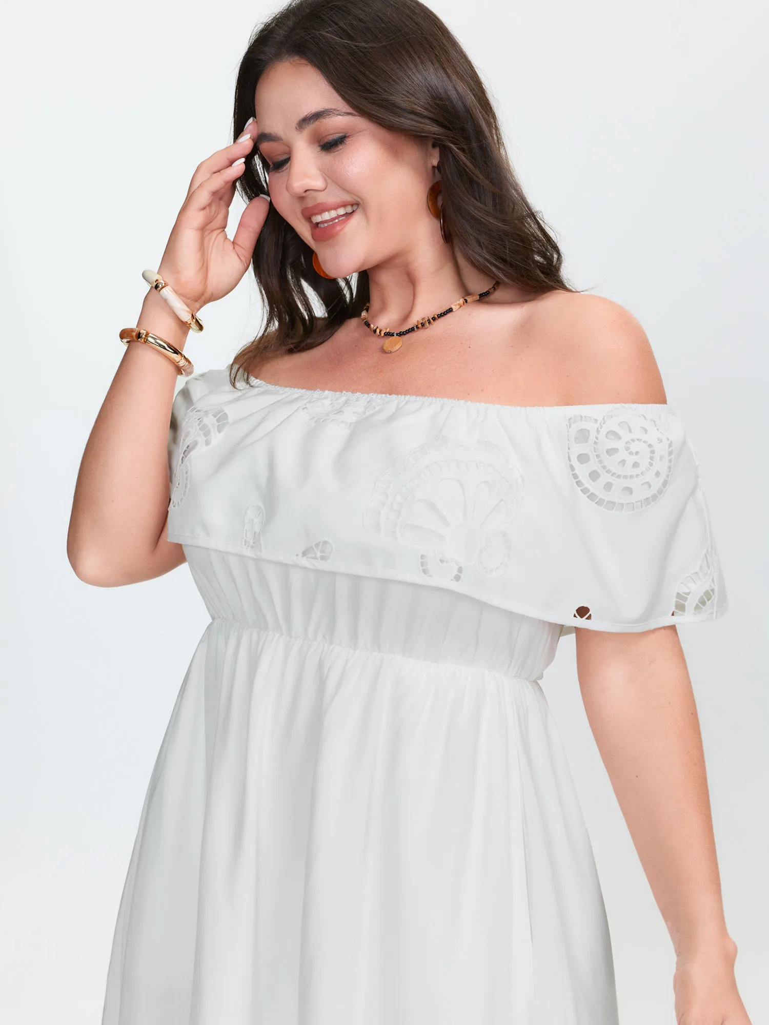 Ocean Pattern Embroidered Cut-Out Midi Dress sold by Bloomchic product image thumbnail 3