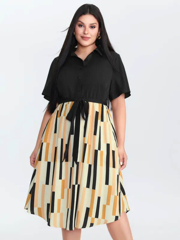 Geometric Print Waist Tie Midi Dress sold by Bloomchic
