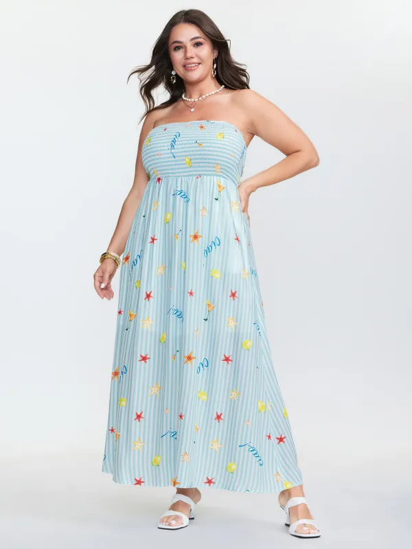 Playful Striped Print Shirred Maxi Dress made by Bloomchic