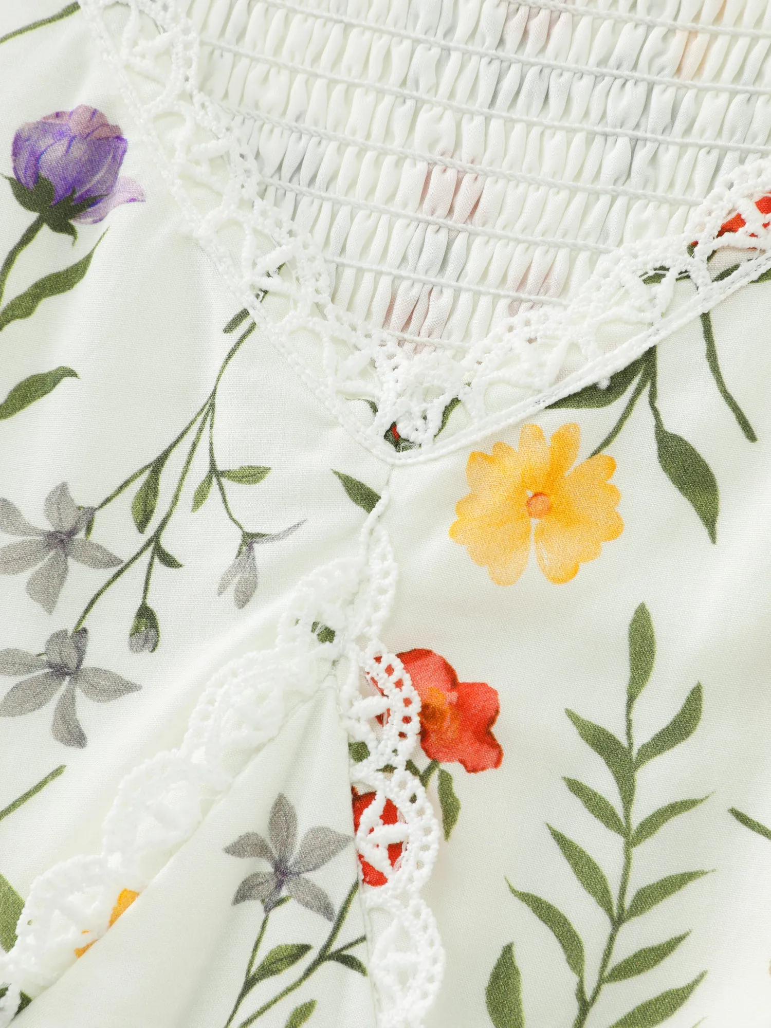 Floral Print Lace Trim Cinched Waist Midi Dress sold by Bloomchic product image thumbnail 5