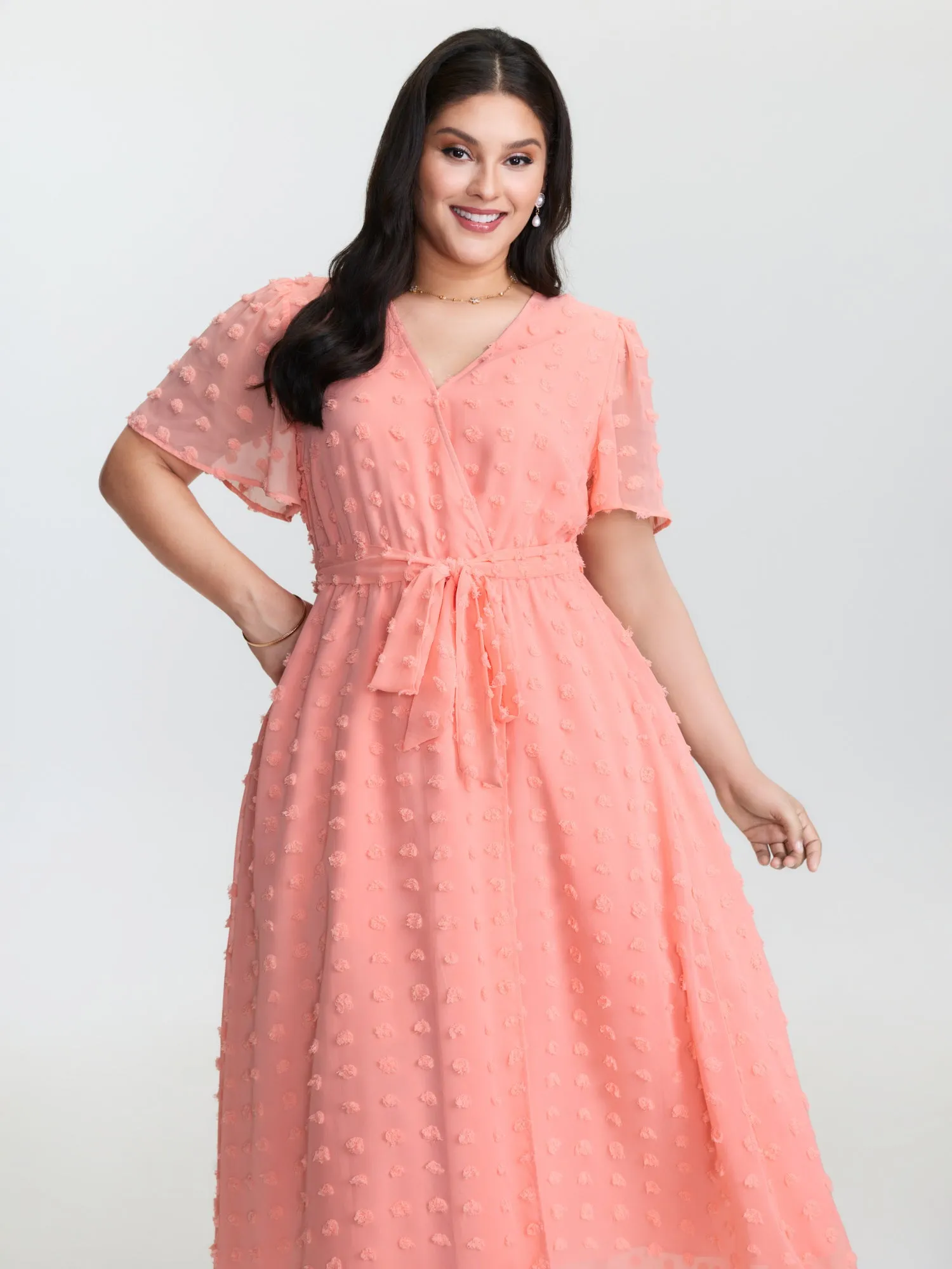 Stretchy Waistband Tie Wrap Neckline Maxi Dress sold by Bloomchic product image thumbnail 2