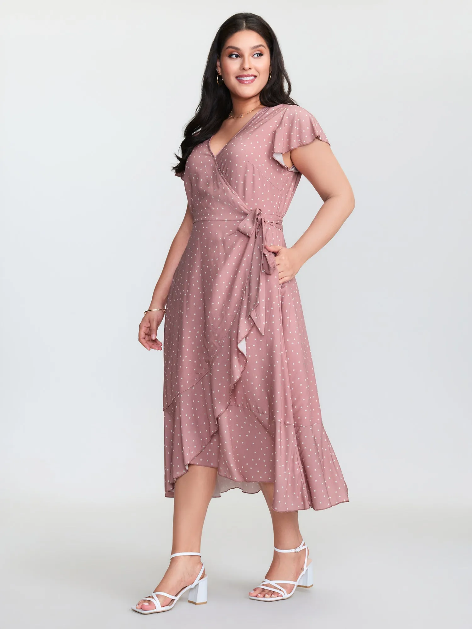 Polka Dot Ruffled Hem Waist Tie Midi Dress sold by Bloomchic
