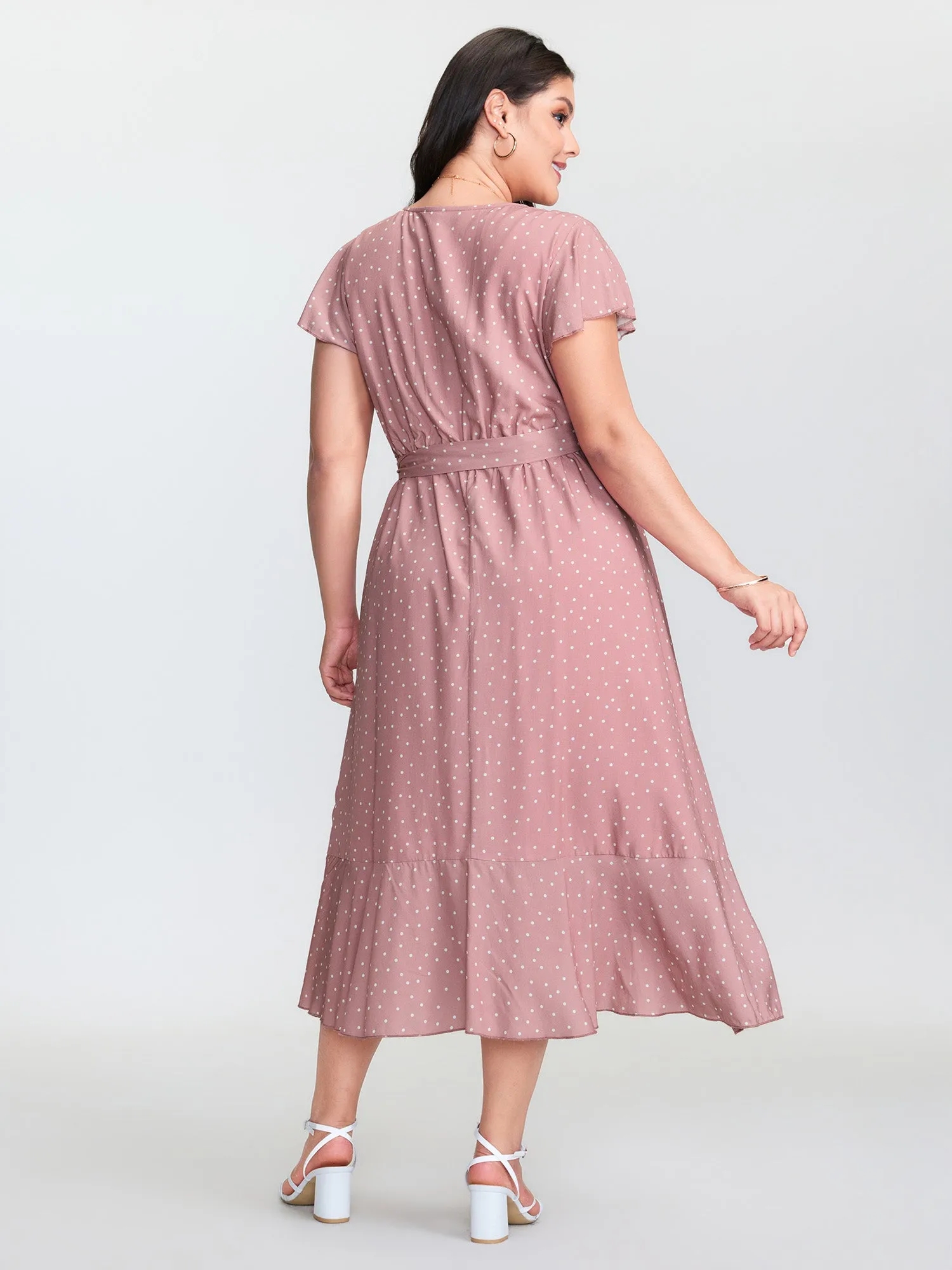 Polka Dot Ruffled Hem Waist Tie Midi Dress sold by Bloomchic product image thumbnail 5