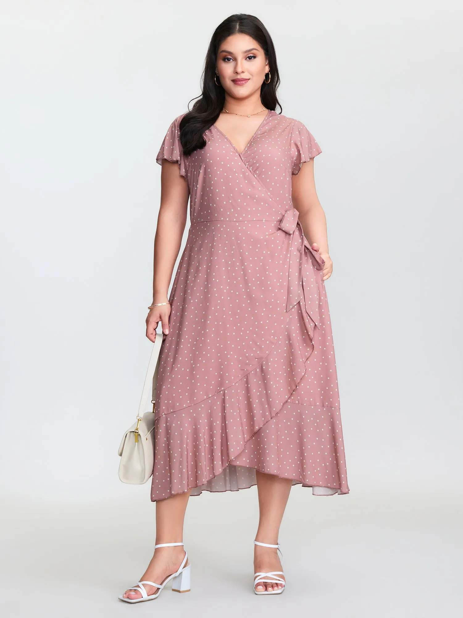 Polka Dot Ruffled Hem Waist Tie Midi Dress sold by Bloomchic product image thumbnail 4