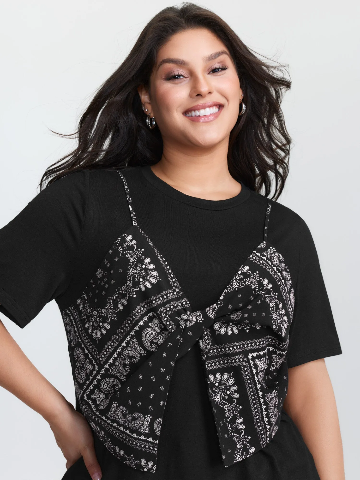 Paisley Print Layered Stretchy Knit Top sold by Bloomchic product image thumbnail 2