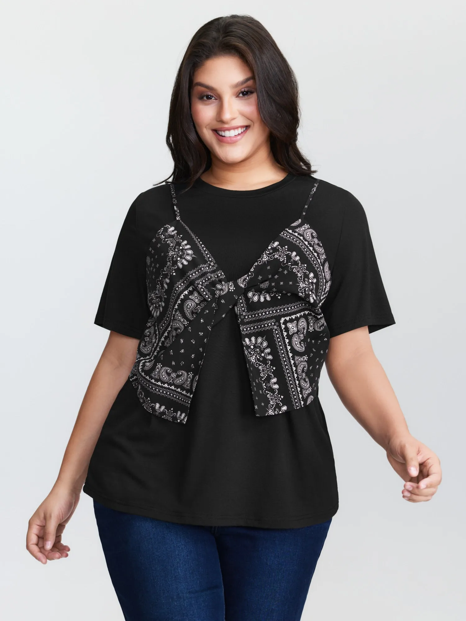 Paisley Print Layered Stretchy Knit Top sold by Bloomchic