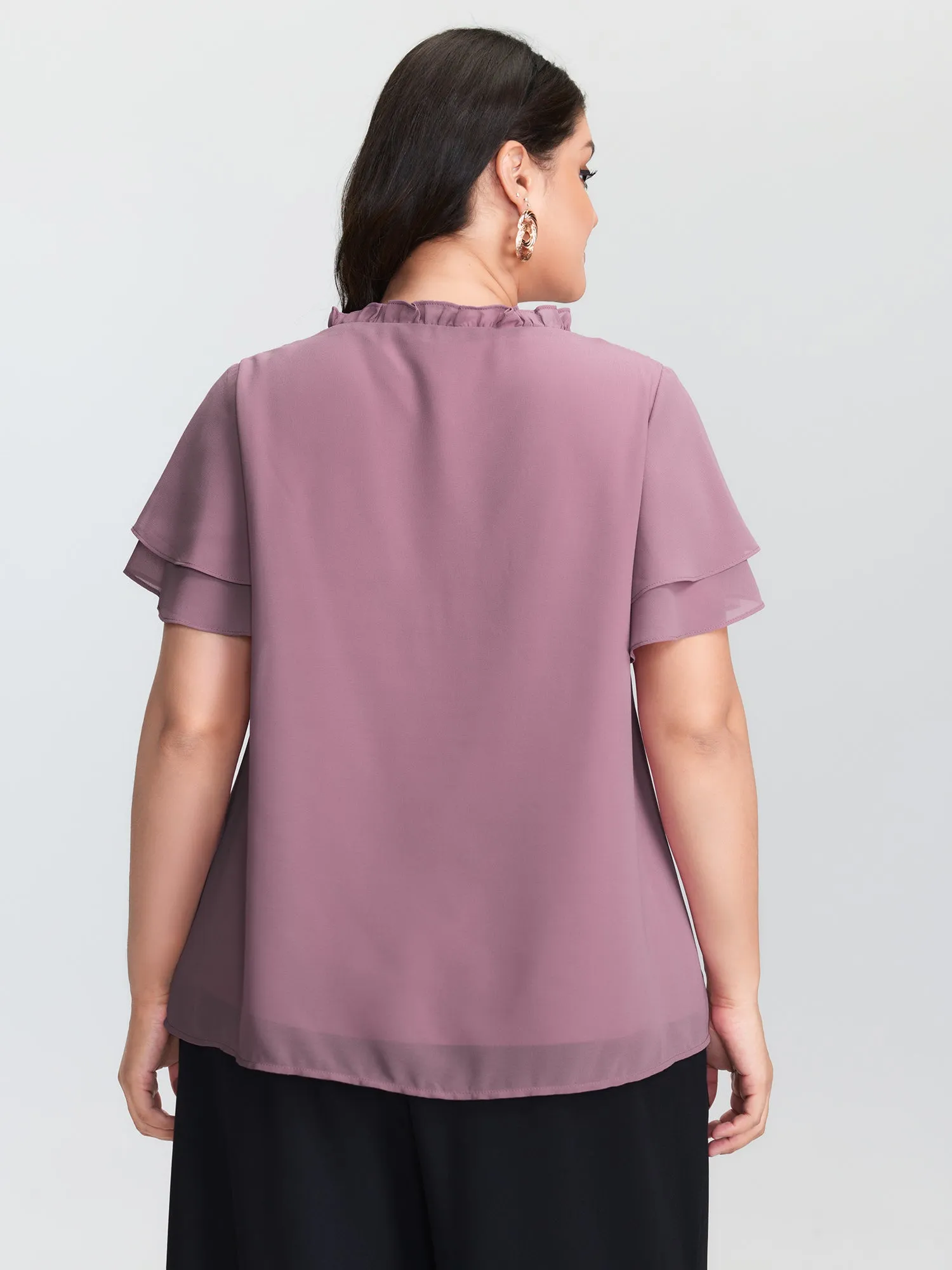 Ruffled Detail Neck Tie Layered Sleeve Blouse sold by Bloomchic product image thumbnail 4