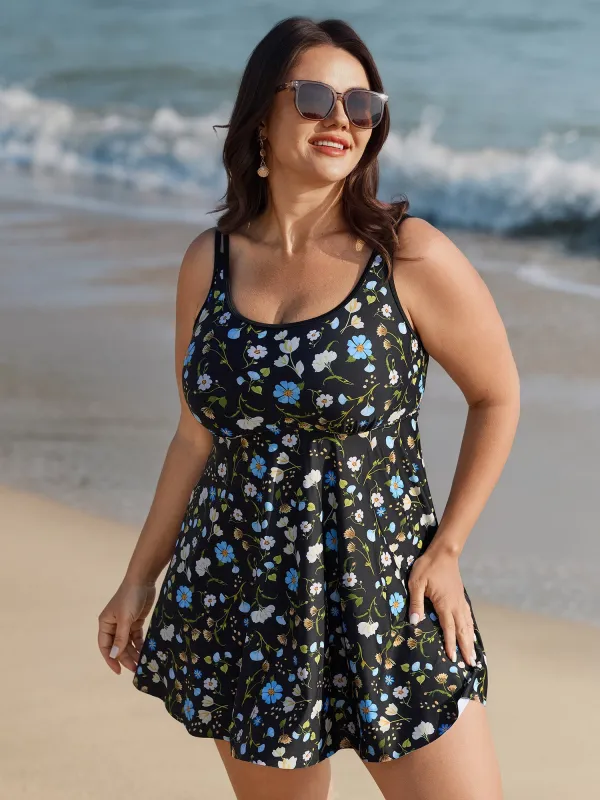 Floral Print Cinched Flared Swim Dress sold by Bloomchic