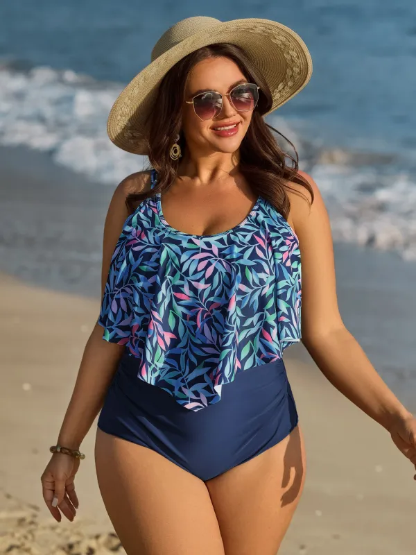 Ruffled Tropical Print One Piece Swimsuit sold by Bloomchic