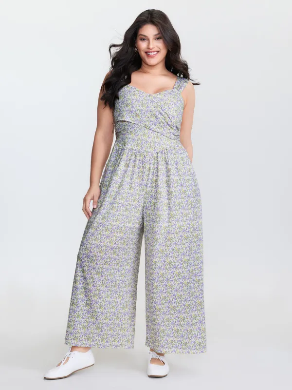 Supersoft Floral Print Twist Front Split Jumpsuit made by Bloomchic