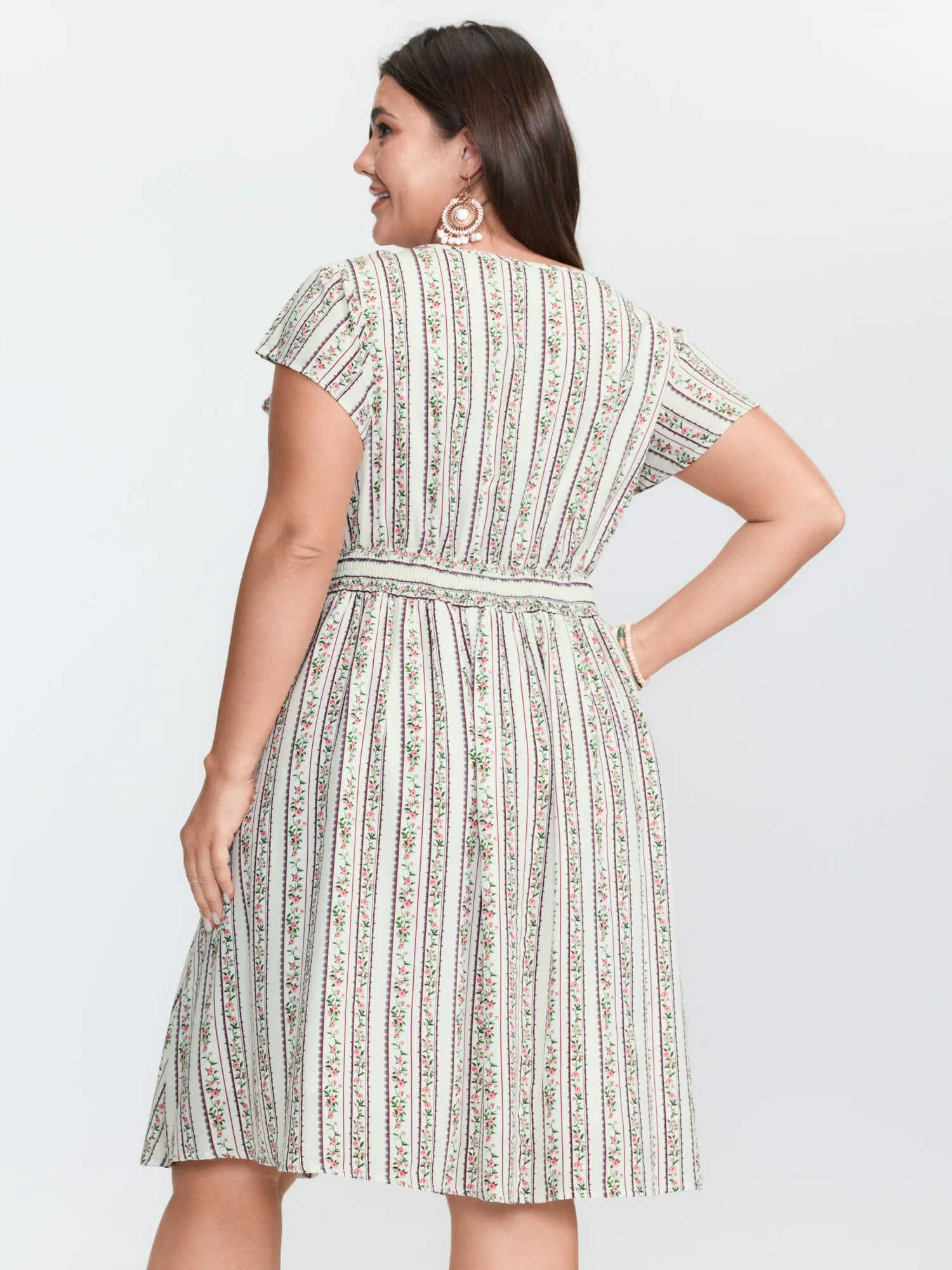Floral Striped Print Pockets V-Neck Midi Dress sold by Bloomchic product image thumbnail 4