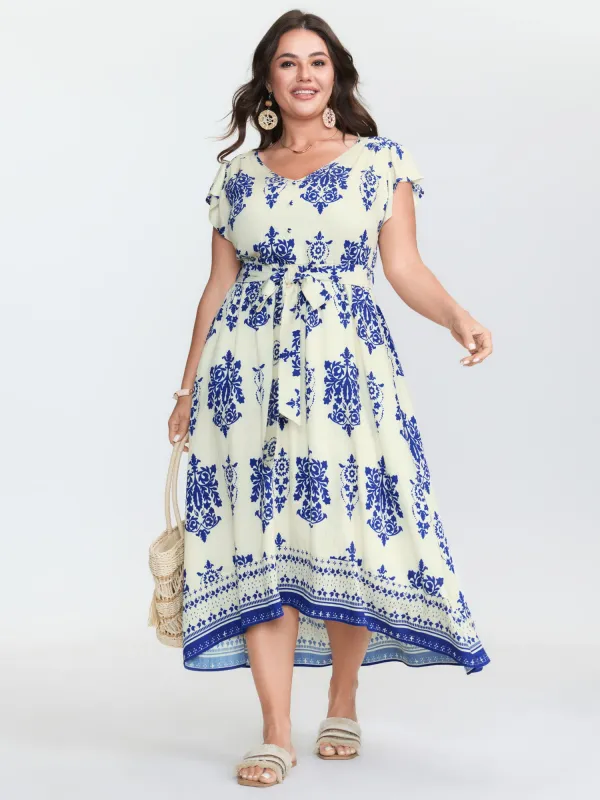 Floral Print Waist-Tie Pockets Midi Dress sold by Bloomchic