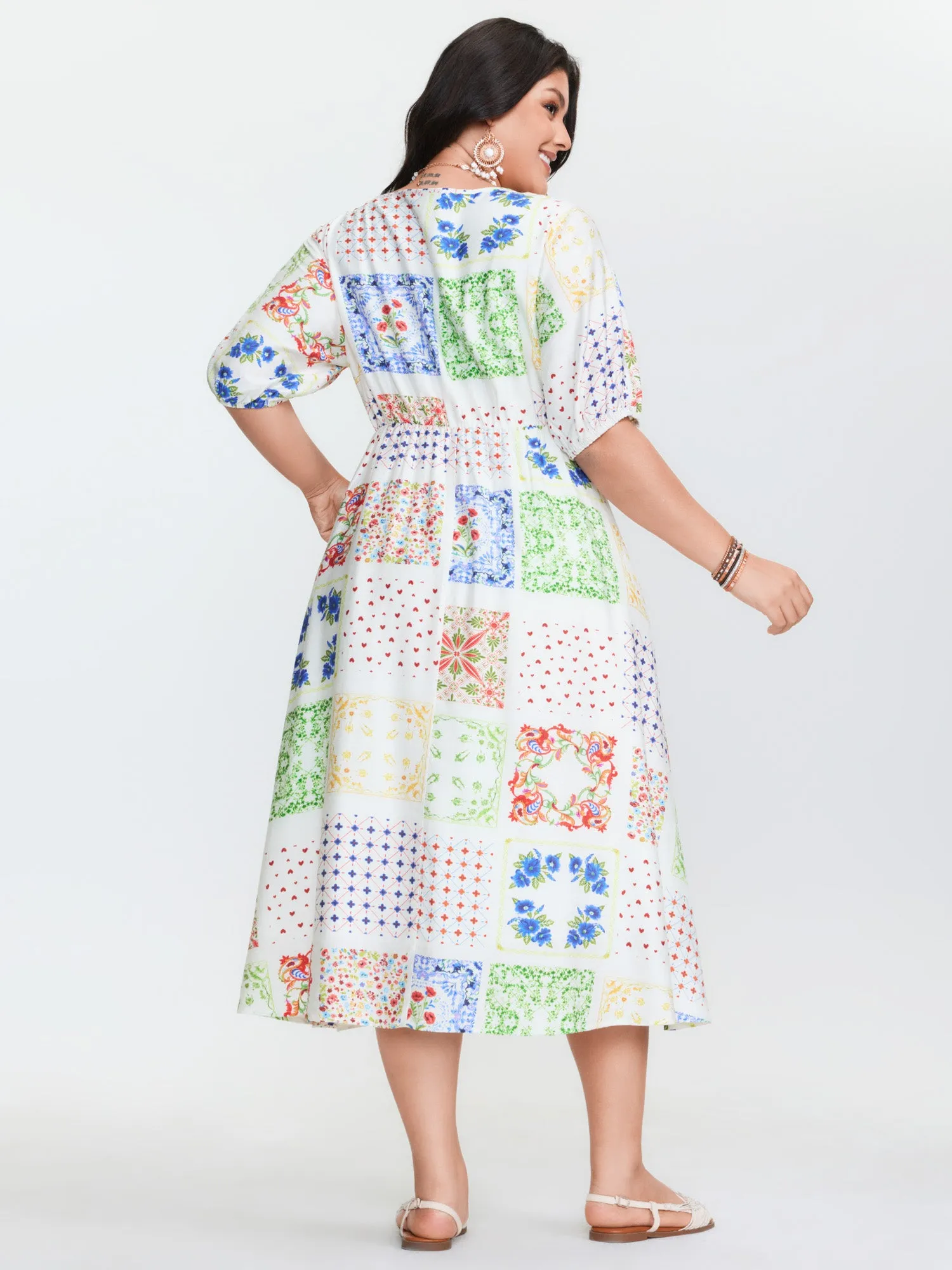 Floral Collage Pockets Stretchy Waist Midi Dress sold by Bloomchic product image thumbnail 4