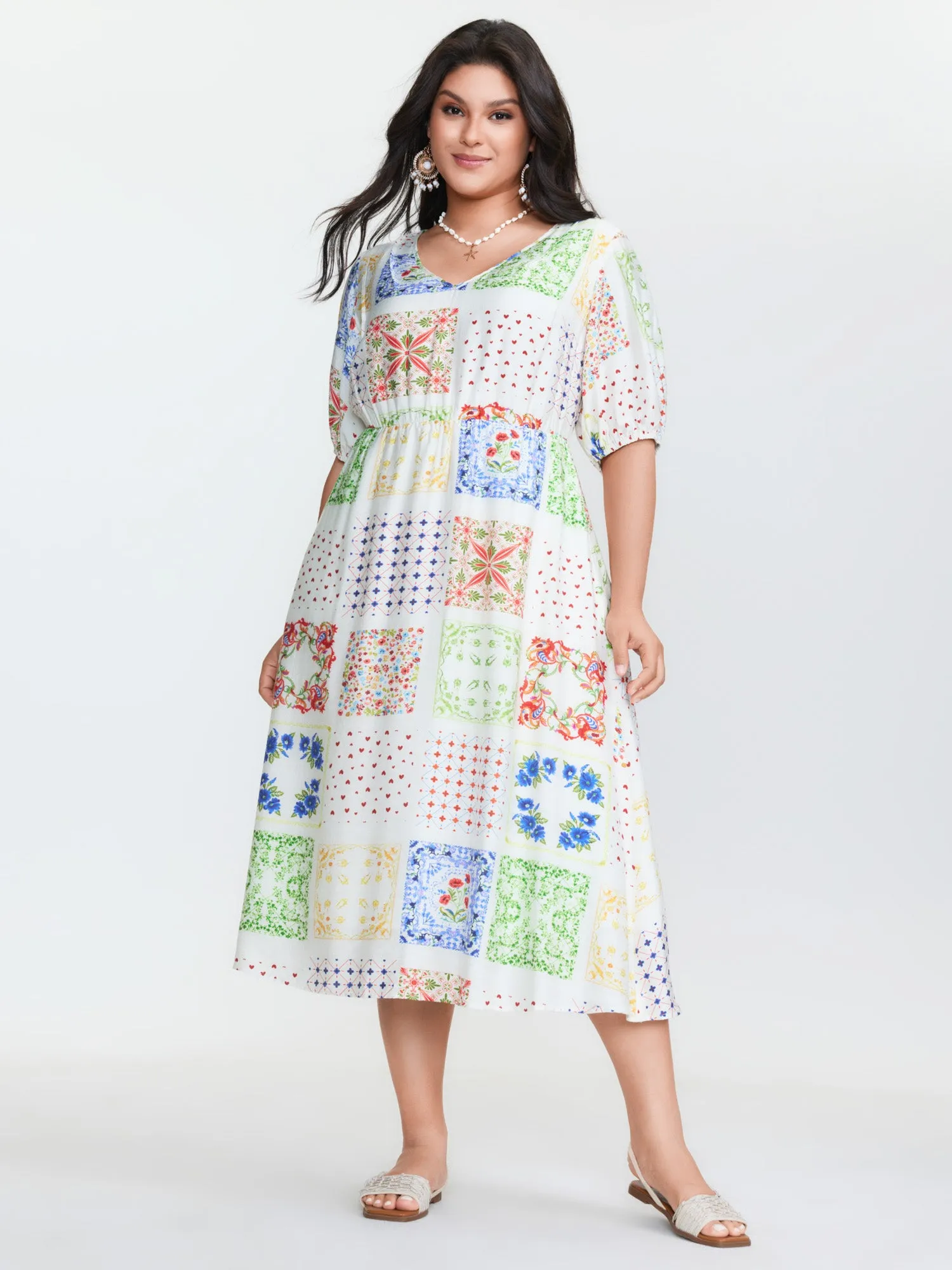 Floral Collage Pockets Stretchy Waist Midi Dress sold by Bloomchic product image thumbnail 3