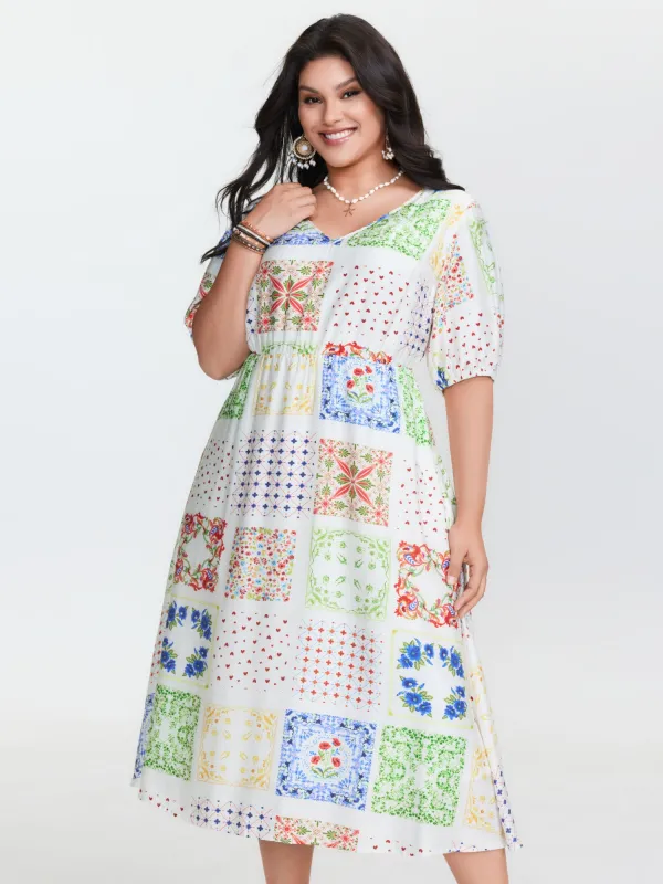 Floral Collage Pockets Stretchy Waist Midi Dress sold by Bloomchic