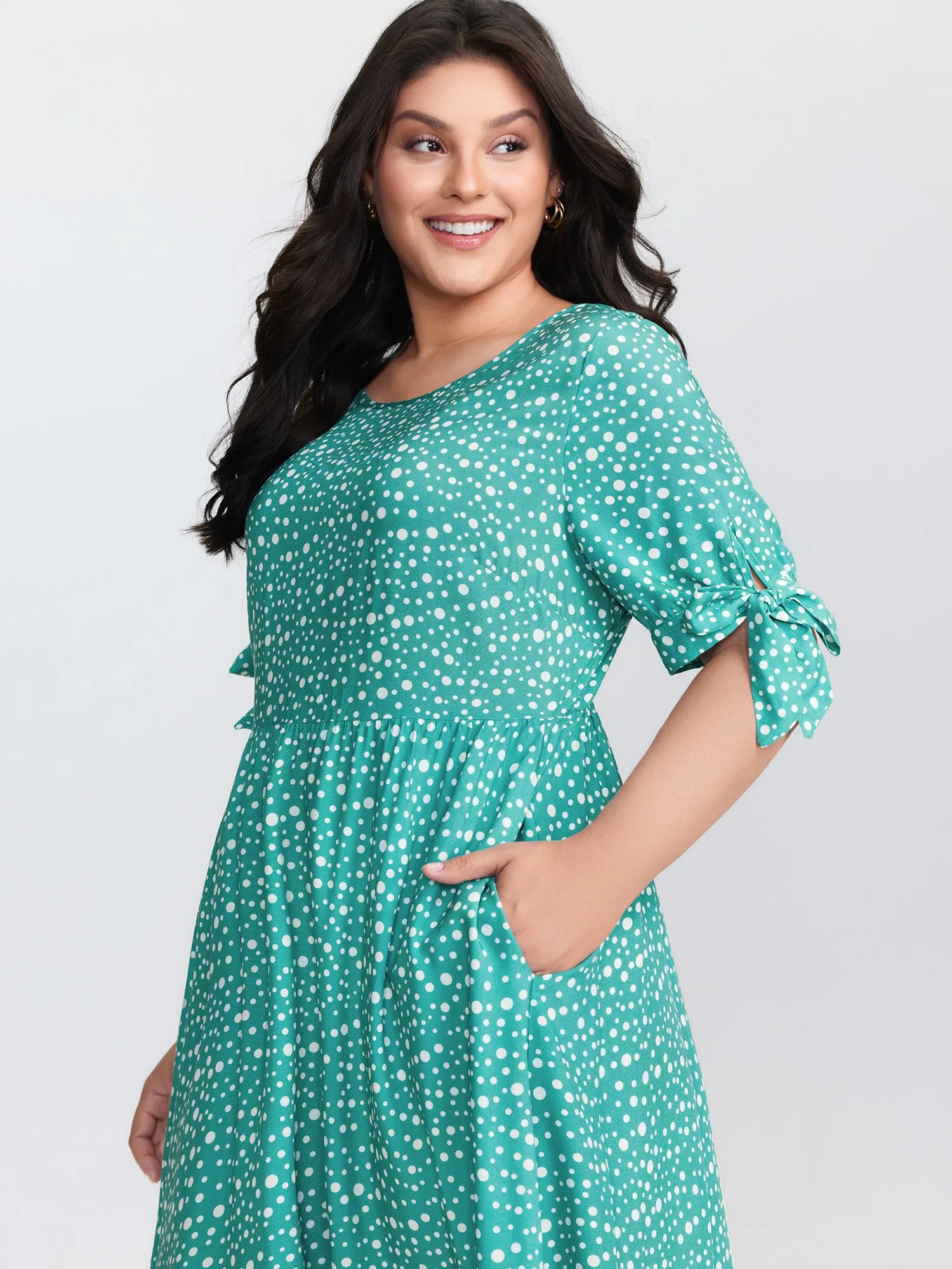 Polka Dot Sleeve Ties Midi Dress sold by Bloomchic product image thumbnail 2
