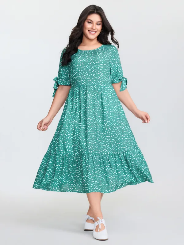 Polka Dot Sleeve Ties Midi Dress sold by Bloomchic