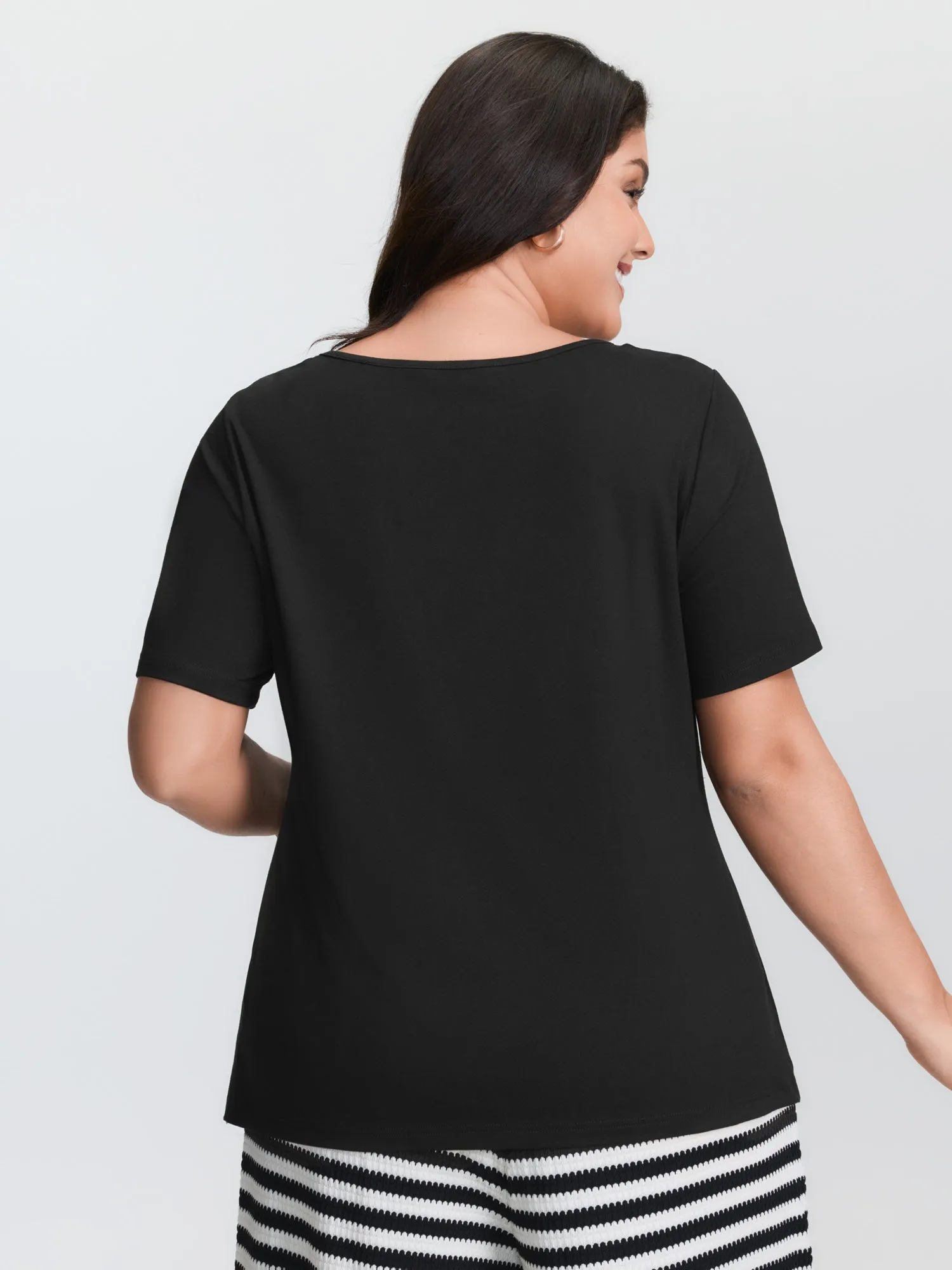 Cross Tie Neckline Plain T-Shirt sold by Bloomchic product image thumbnail 4